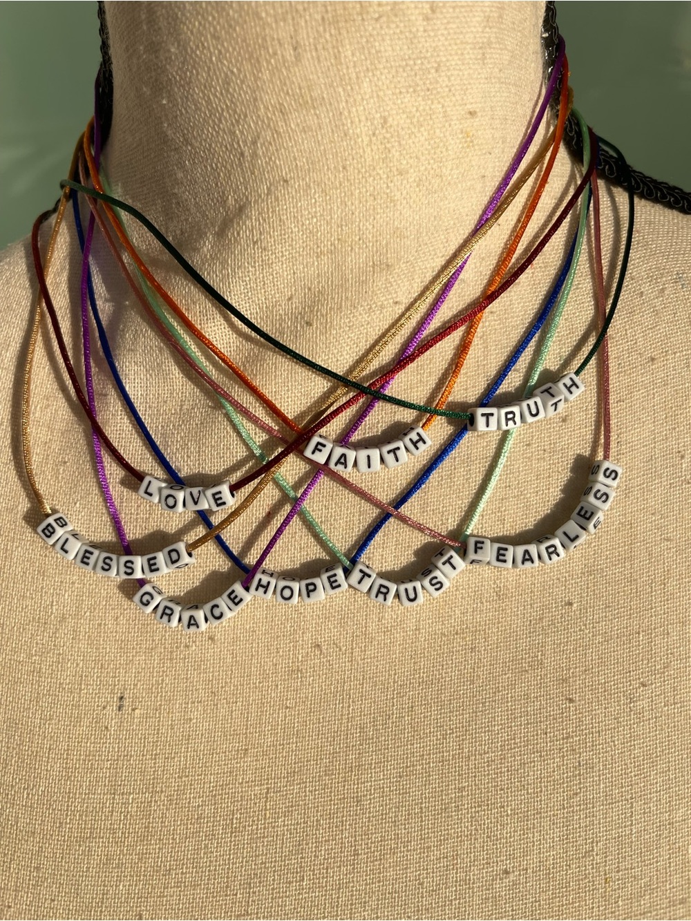Inspire Word Bead Satin Choker Necklace with Stainless Steel Hardware
